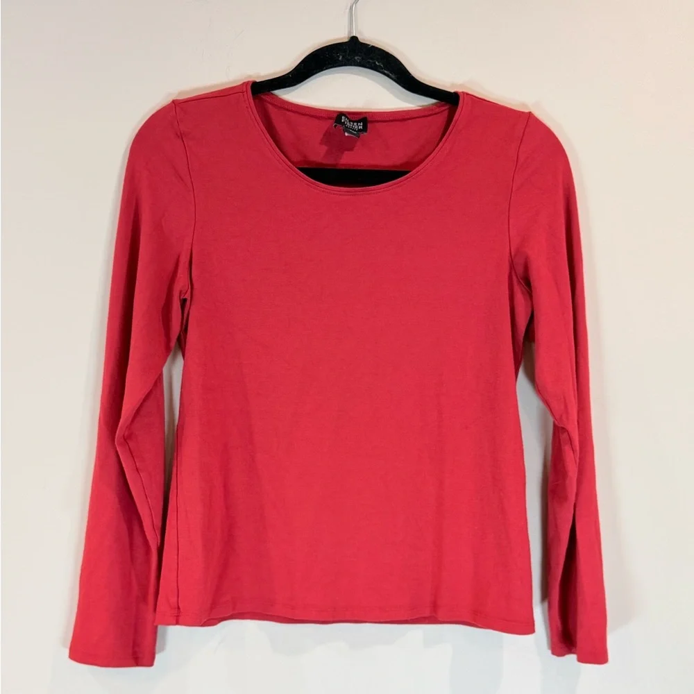 🔥Eileen Fisher Women’s Long-Sleeve Scoop Neck Top - Red Size M EC🔥
